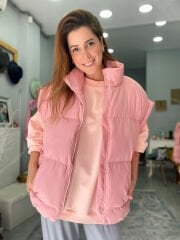 Oversize Şişme Yelek - Toz Pembe