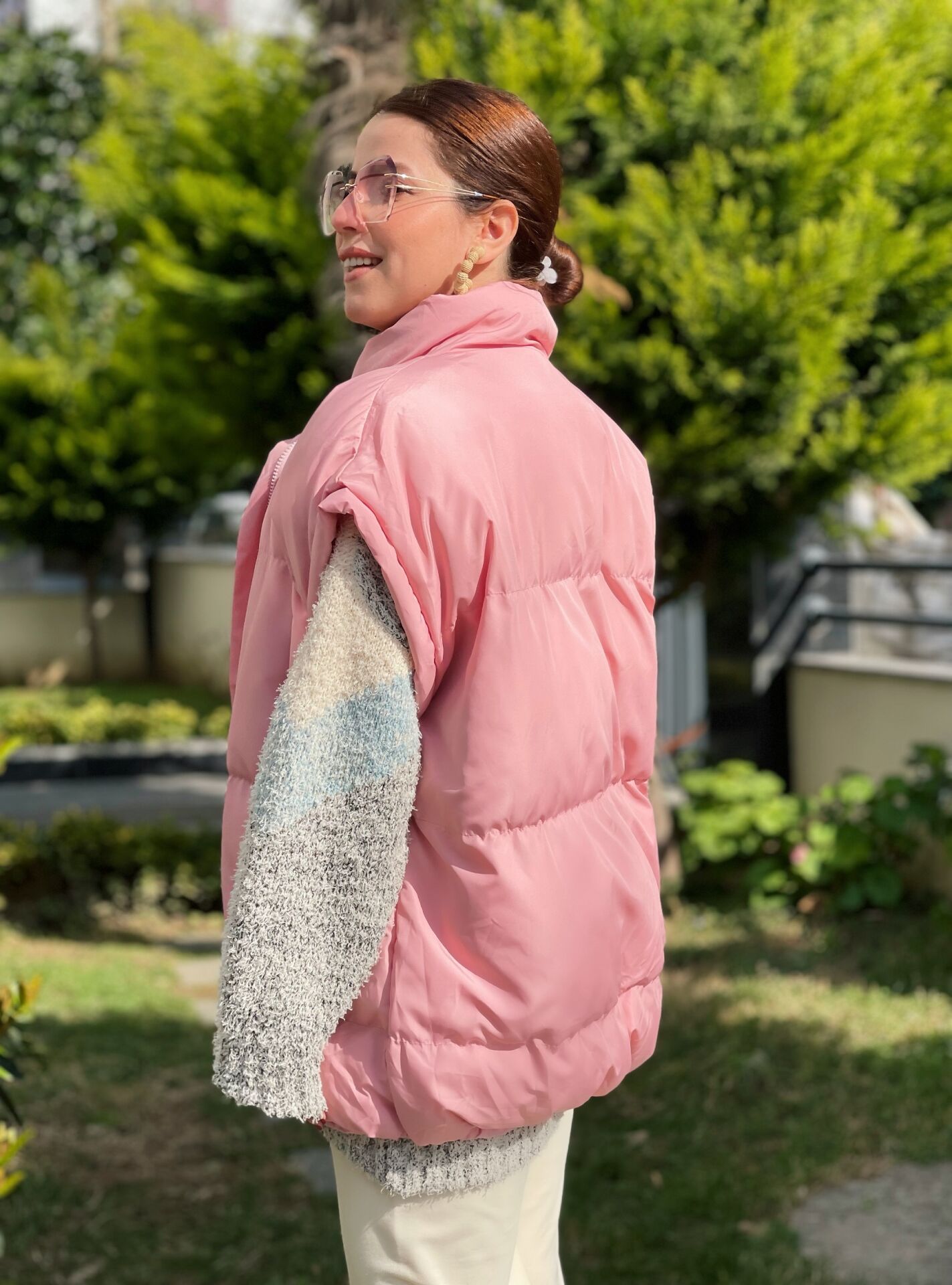 Oversize Şişme Yelek - Toz Pembe