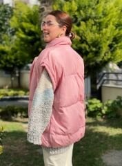 Oversize Şişme Yelek - Toz Pembe