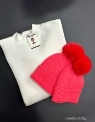Malaya Beyaz Oversize Kalın Sweatshirt