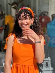 Omuz Detay Poplin Elbise - Turuncu