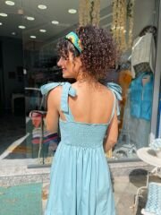 Omuz Detay Poplin Elbise - Bebe Mavi