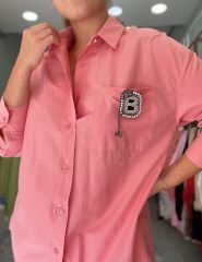 Oversize Poplin Gömlek - Pembe
