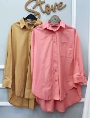 Oversize Poplin Gömlek - Pembe