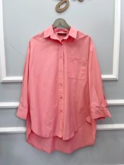 Oversize Poplin Gömlek - Pembe