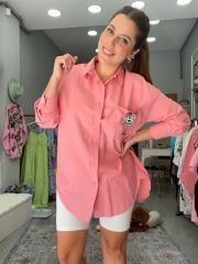 Oversize Poplin Gömlek - Pembe