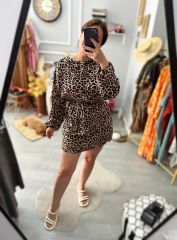 Leopar Mini Viskon Elbise