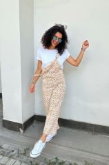İnce Denim Çiçekli Salopet