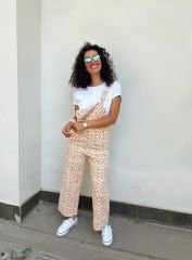 İnce Denim Çiçekli Salopet