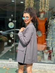 Çizgili Oversize Blazer Ceket