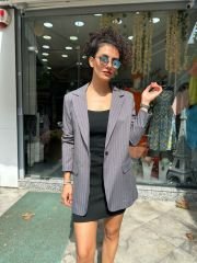 Çizgili Oversize Blazer Ceket