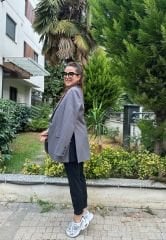 Çizgili Oversize Blazer Ceket