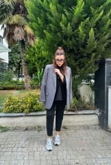 Çizgili Oversize Blazer Ceket