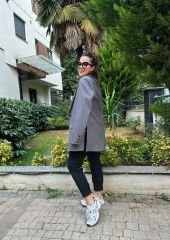 Çizgili Oversize Blazer Ceket