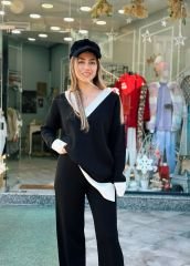 Siyah Beyaz İkili Triko Takım