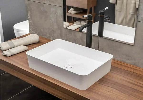 Bocchi Slim Line Dikdörtgen İnce Kenar Lavabo 55×38 cm-Parlak Beyaz