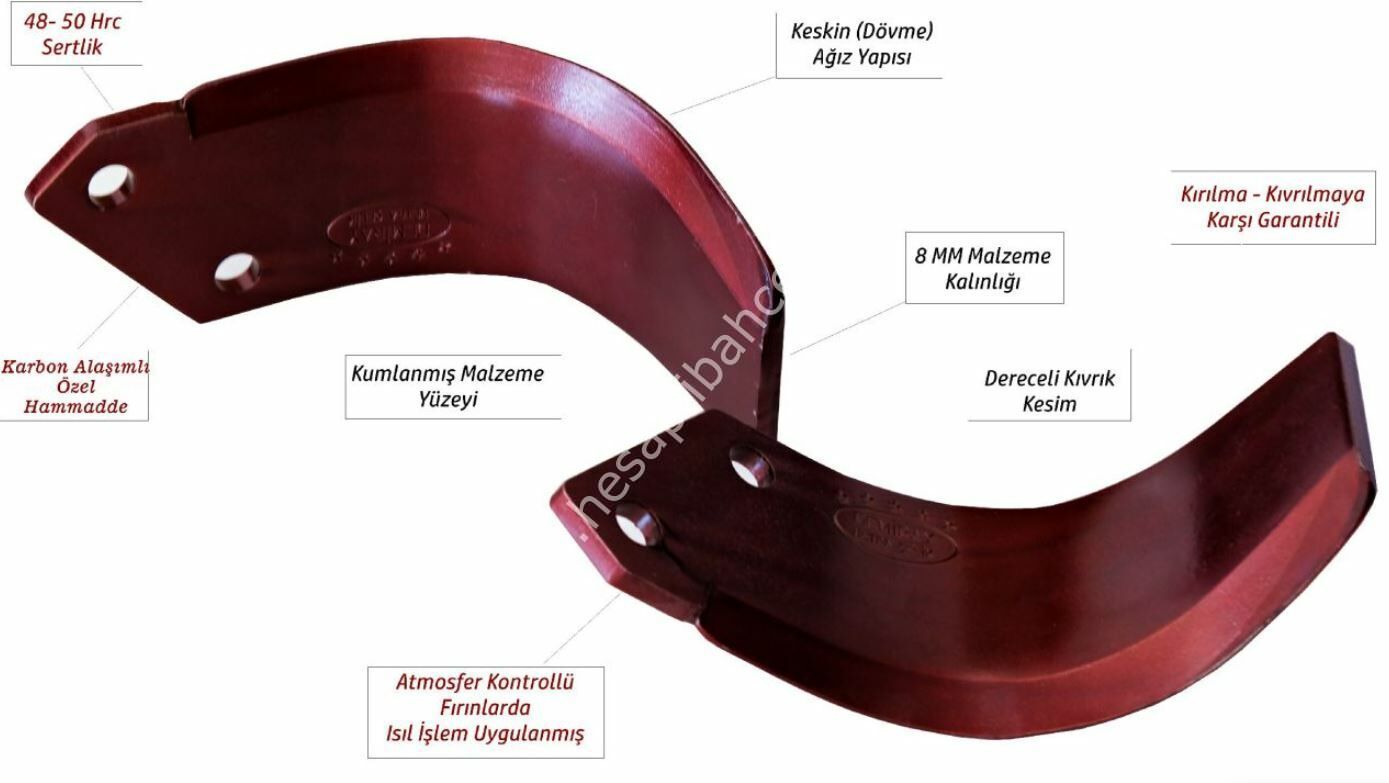 Demiray Yüksan Uyumlu 8 mm. Ekstra Çelik C Tipi Rotovatör Bıçağı 50 Adet