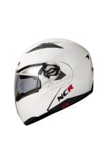 NCR Çene Açılır Kask / Vizörlü / ECE Belgeli / Parlak Beyaz