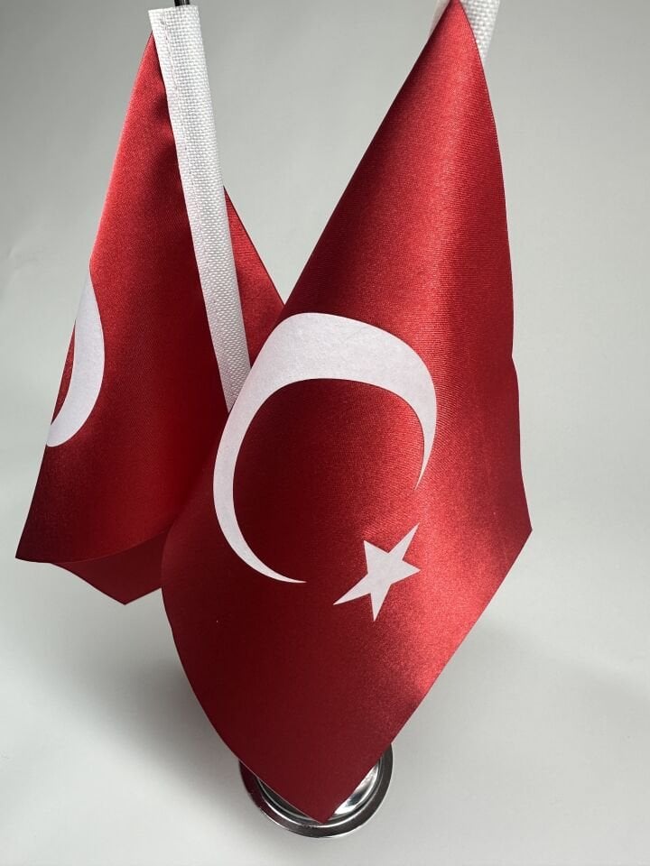 Türk Saten Masa Bayrağı Çiftli