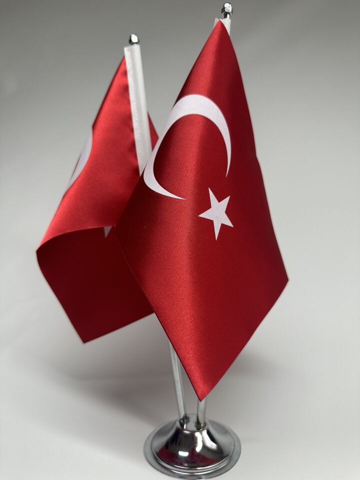 Türk Saten Masa Bayrağı Çiftli