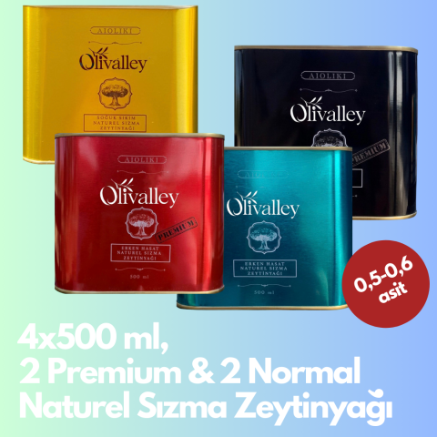 2024/25 Yeni Sezon - 2 Premium / 2 Soğuk Sıkım Naturel Sızma Zeytinyağı 4x500 ml
