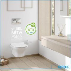 SEREL NİTA KANALSIZ KÖŞELİ 52 CM ASMA KLOZET+PELİN SLİM KLOZET KAPAĞI NT70STS110H