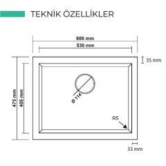 REAL STONE K012 GORDION GRANİT EVİYE 600*475MM ANTRASİT
