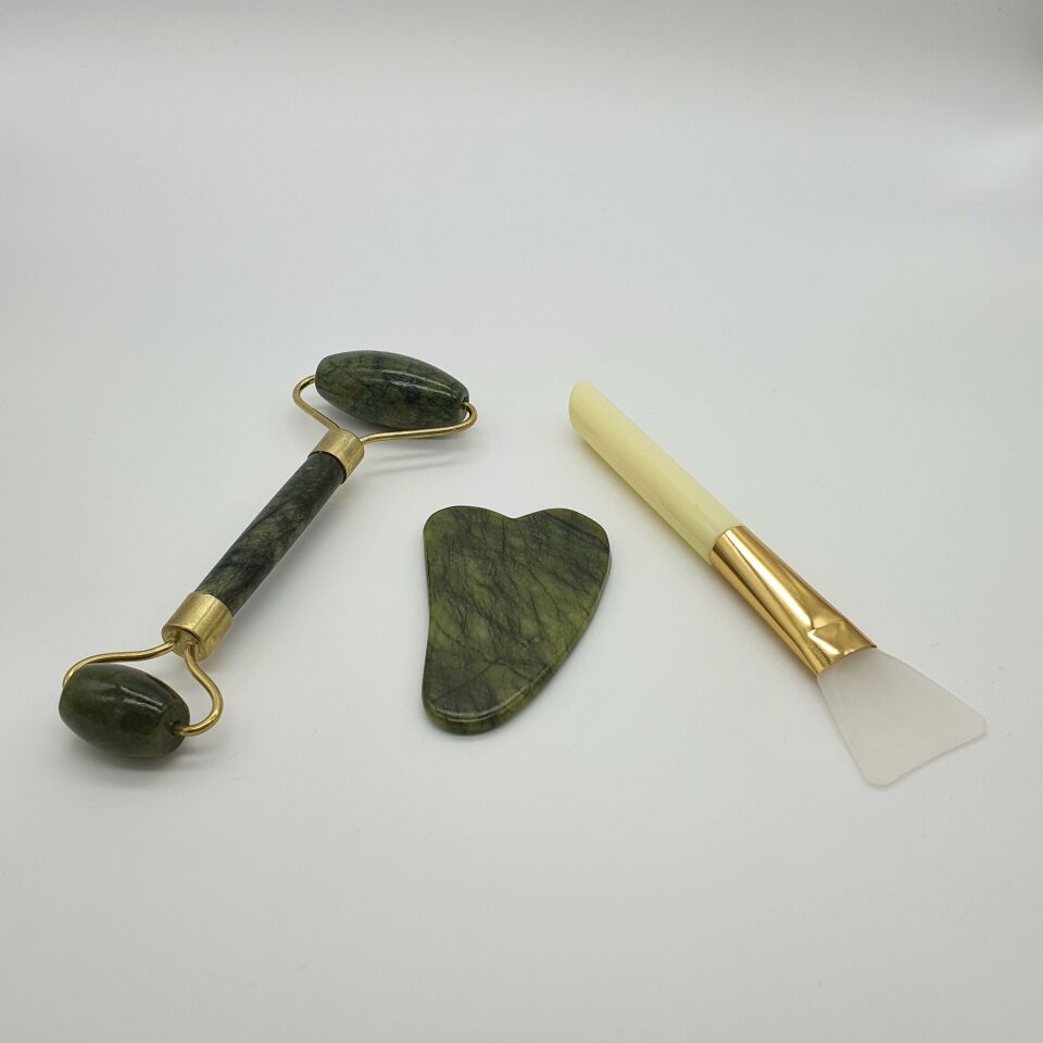 Jade Yeşim Taşı Roller Gua Sha Yüz Masaj Seti