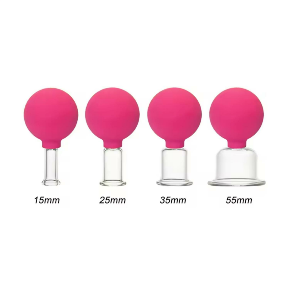 Silikon Vakumlu Cam Yüz Masaj Kupası 4'lü Set Gül Pembe Renk