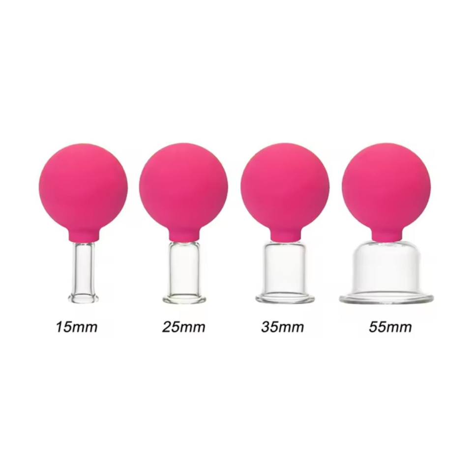 Silikon Vakumlu Cam Yüz Masaj Kupası 4'lü Set Gül Pembe Renk