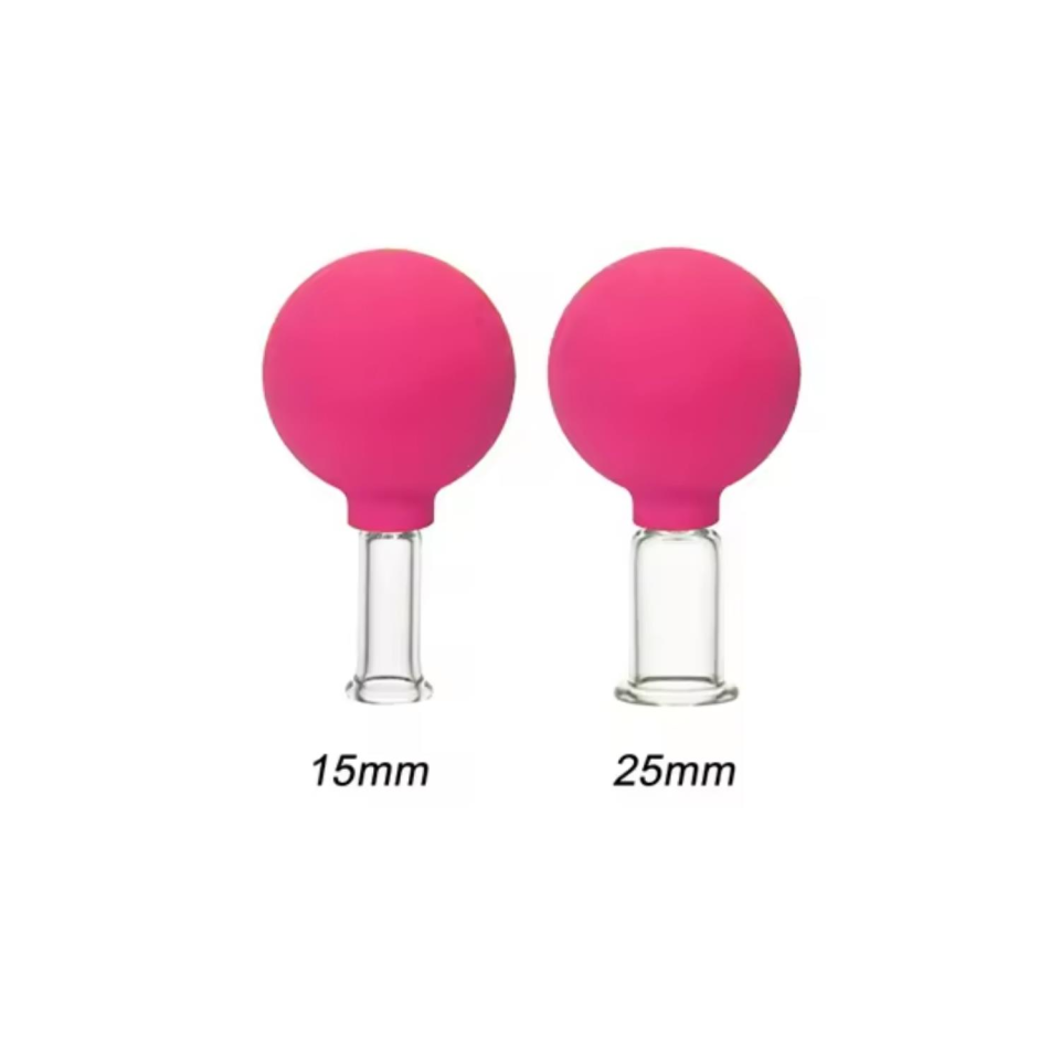 Silikon Vakumlu Cam Yüz Masaj Kupası 2'li Set Gül Pembe Renk