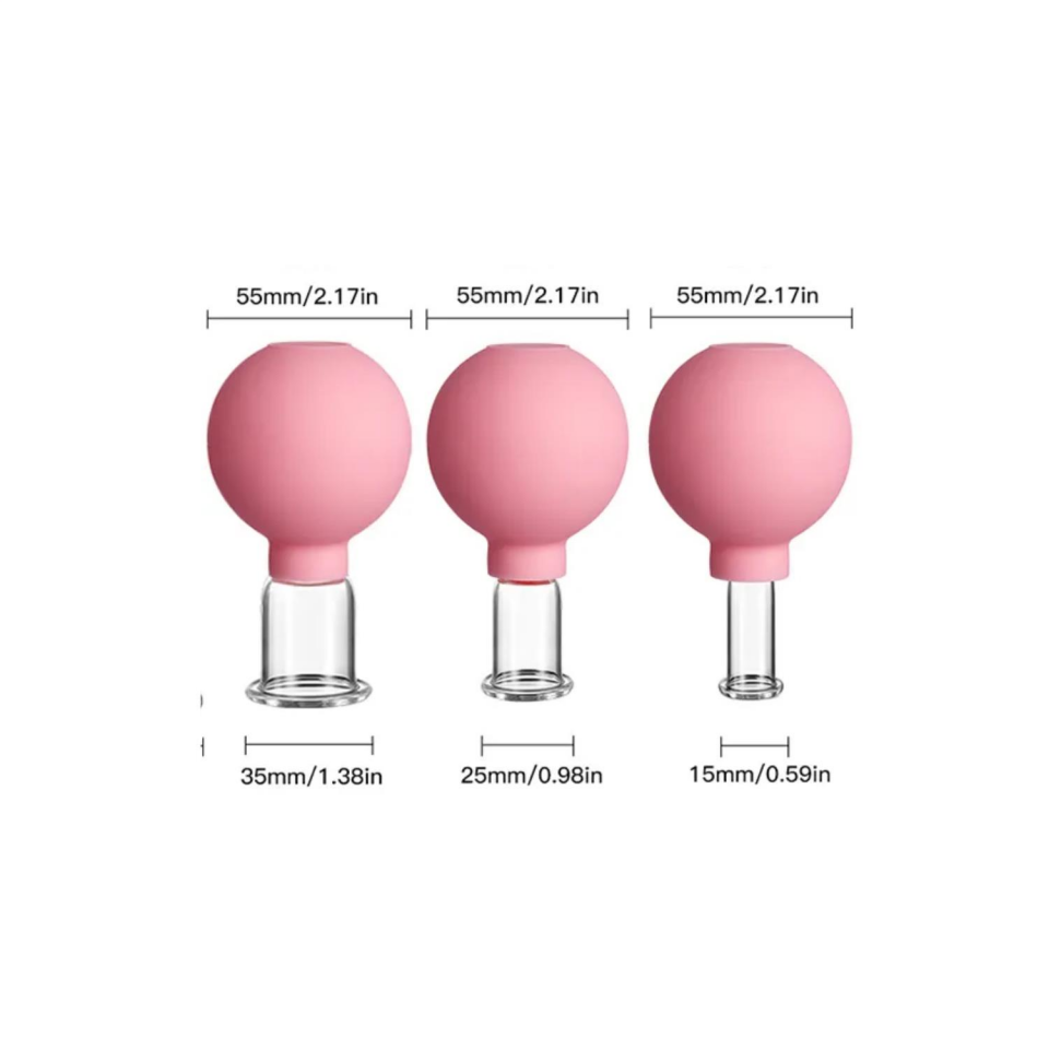 Silikon Vakumlu Cam Yüz Masaj Kupası 3'lü Set Pembe Renk