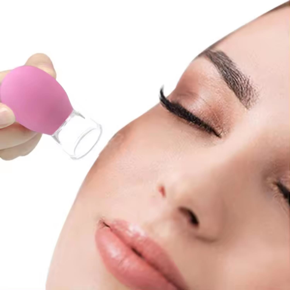 Mini Silikon Vakumlu Mika Yüz Masaj Kupası 4'lü Karışık Süper Set Mor Renk