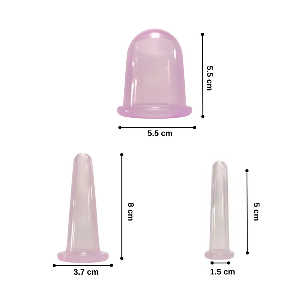 Mini Silikon Vakumlu Mika Yüz Masaj Kupası 4'lü Karışık Süper Set Mor Renk