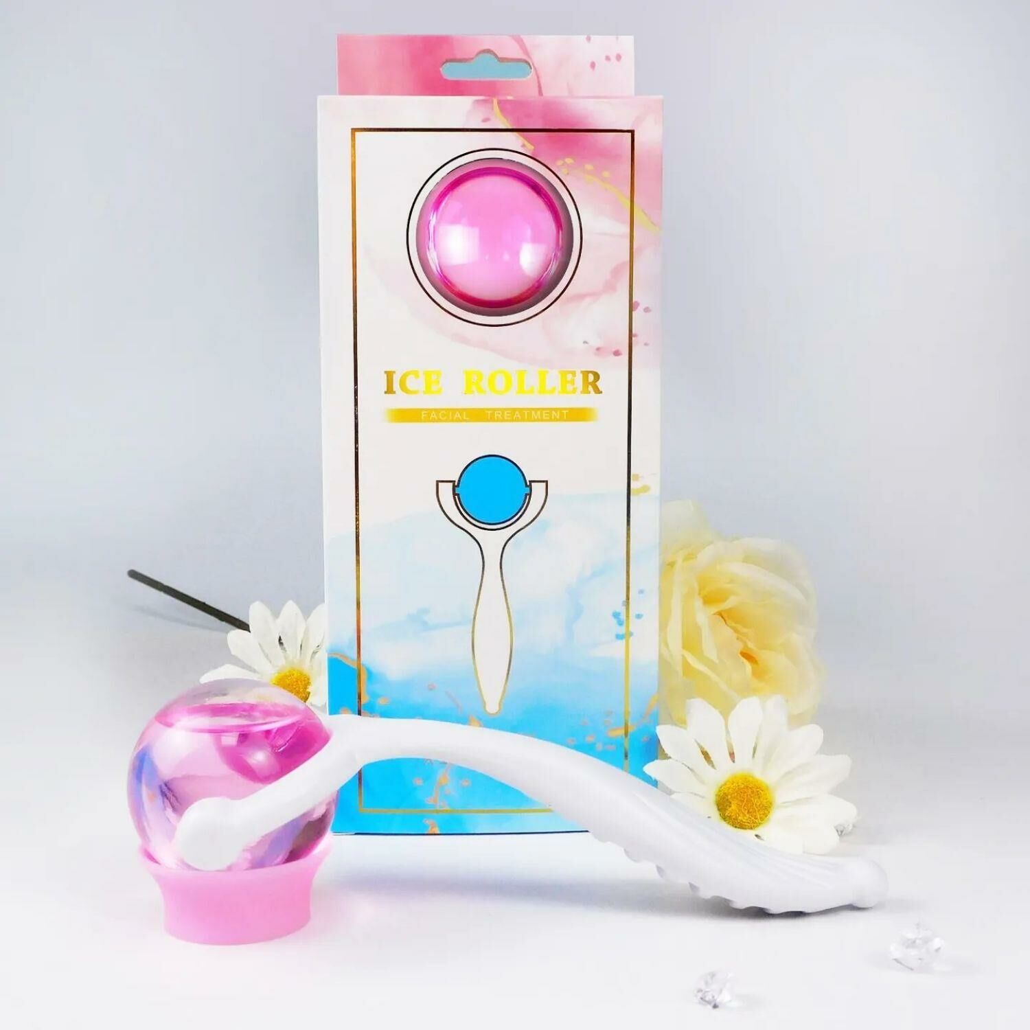 Face İce Roller Sıcak ve Soğuk Gua Sha Yüz Masaj Silindiri Pembe Renk