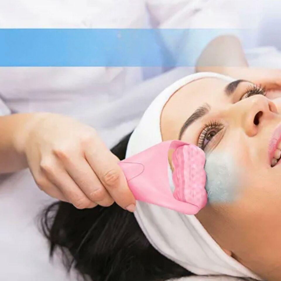 Ice Roller Gua Sha Tırtıklı Yüz Masaj Aparatı Pembe Renk