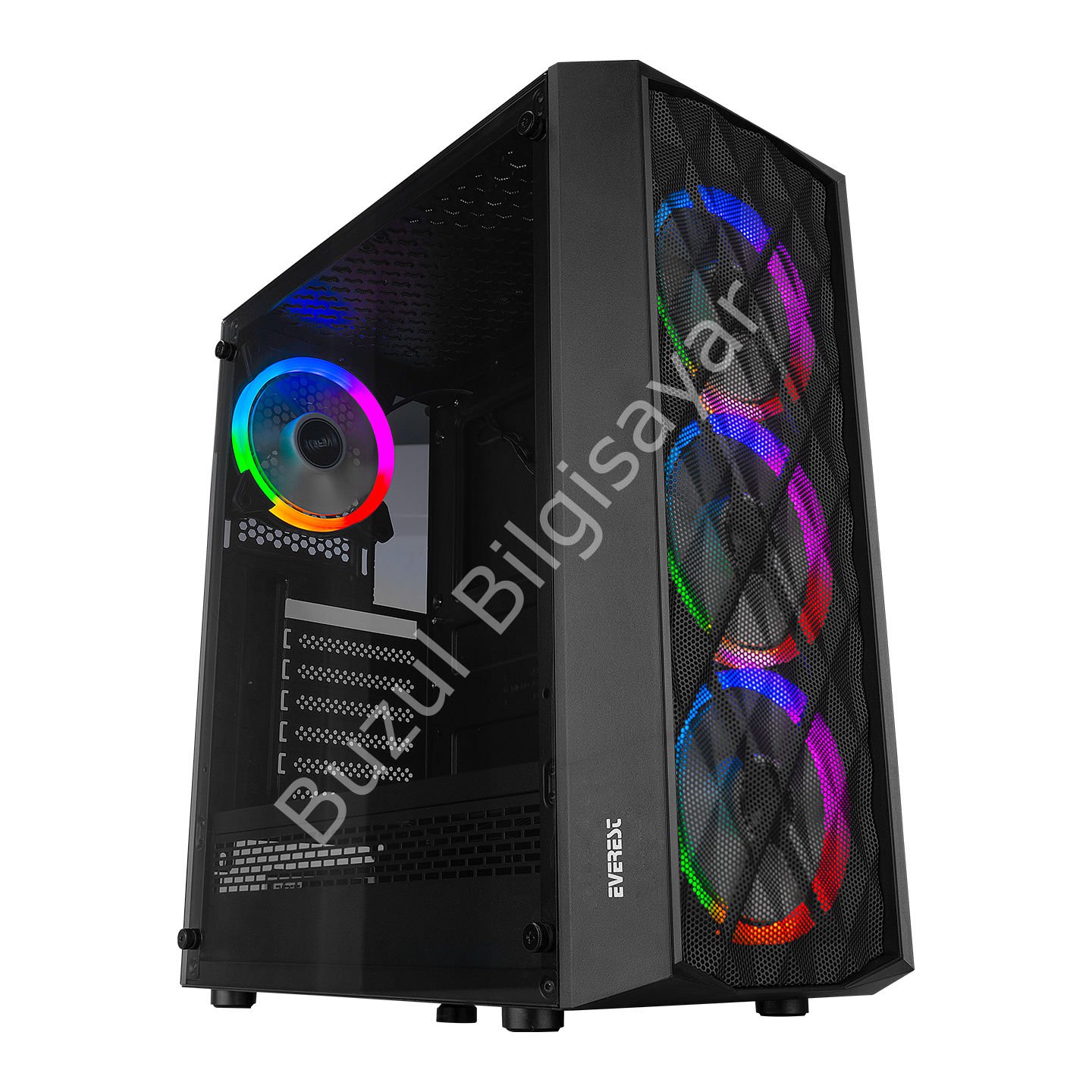 EVEREST BUMPY PSU YOK 4x12CM RGB FAN ATX TEMPERED GLASS 2xUSB2.0/1xUSB3.0 SİYAH MID TOWER GAMİNG KASA