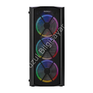 EVEREST FLAT MESH PSU YOK 4x12CM RGB FAN ATX TEMPERED GLASS 2xUSB2.0/1xUSB3.0 SİYAH MID TOWER GAMİNG KASA