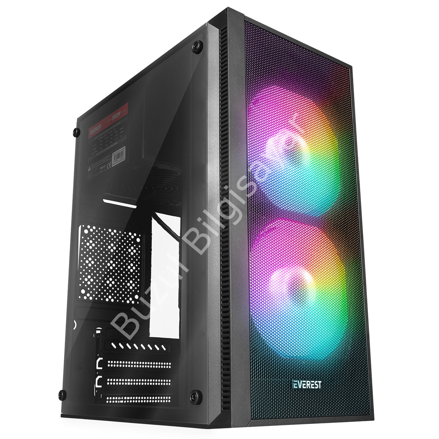 EVEREST MINION MESH 300W 2x12CM RAİNBOW FAN MICRO ATX PENCERELİ 2xUSB2.0 SİYAH MINI TOWER KASA