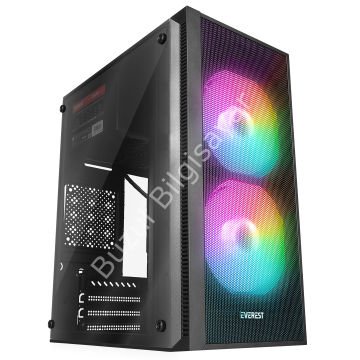 EVEREST MINION MESH 300W 2x12CM RAİNBOW FAN MICRO ATX PENCERELİ 2xUSB2.0 SİYAH MINI TOWER KASA