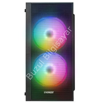 EVEREST MINION MESH 300W 2x12CM RAİNBOW FAN MICRO ATX PENCERELİ 2xUSB2.0 SİYAH MINI TOWER KASA