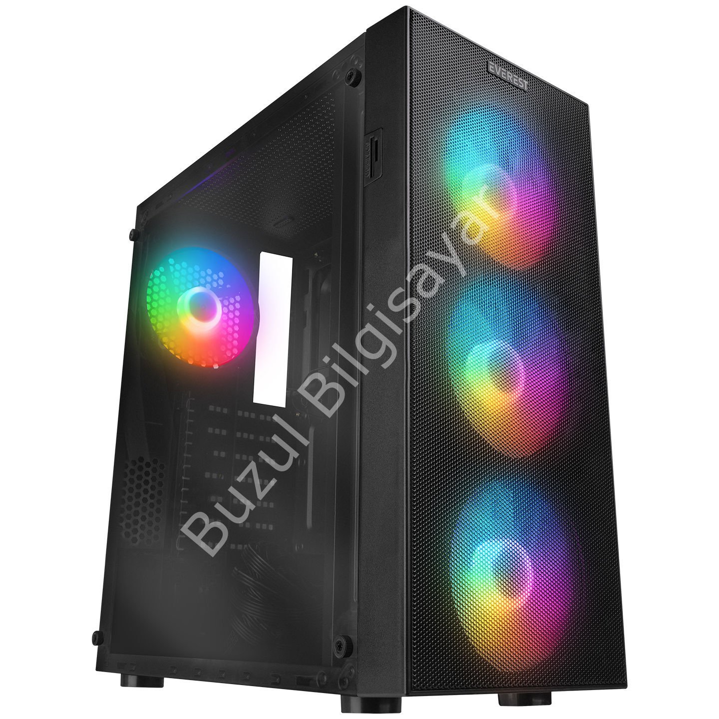 EVEREST FACED V1 MESH PSU YOK 4x12CM RGB FAN ATX TEMPERED GLASS 2xUSB2.0/1xUSB3.0 SİYAH MID TOWER GAMİNG KASA