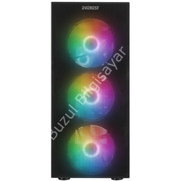 EVEREST FACED V3 MESH 500W 4x12CM RGB FAN ATX TEMPERED GLASS 2xUSB2.0/1xUSB3.0 SİYAH MID TOWER GAMİNG KASA
