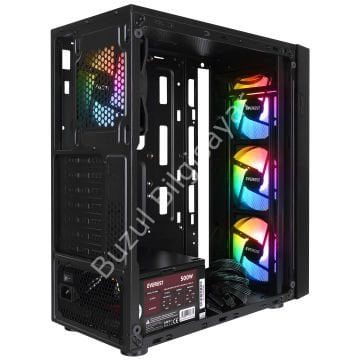 EVEREST FACED V3 MESH 500W 4x12CM RGB FAN ATX TEMPERED GLASS 2xUSB2.0/1xUSB3.0 SİYAH MID TOWER GAMİNG KASA