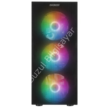 EVEREST FACED V5 MESH 600W 4x12CM RGB FAN ATX TEMPERED GLASS 2xUSB2.0/1xUSB3.0 SİYAH MID TOWER GAMİNG KASA