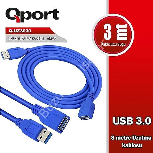QPORT Q-UZ3030 USB 3.0 USB UZATMA KABLOSU 3 MT