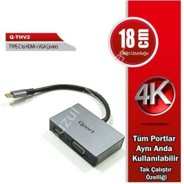 QPORT Q-THV2 TYPE-C TO HDMI/VGA ÇEVİRİCİ