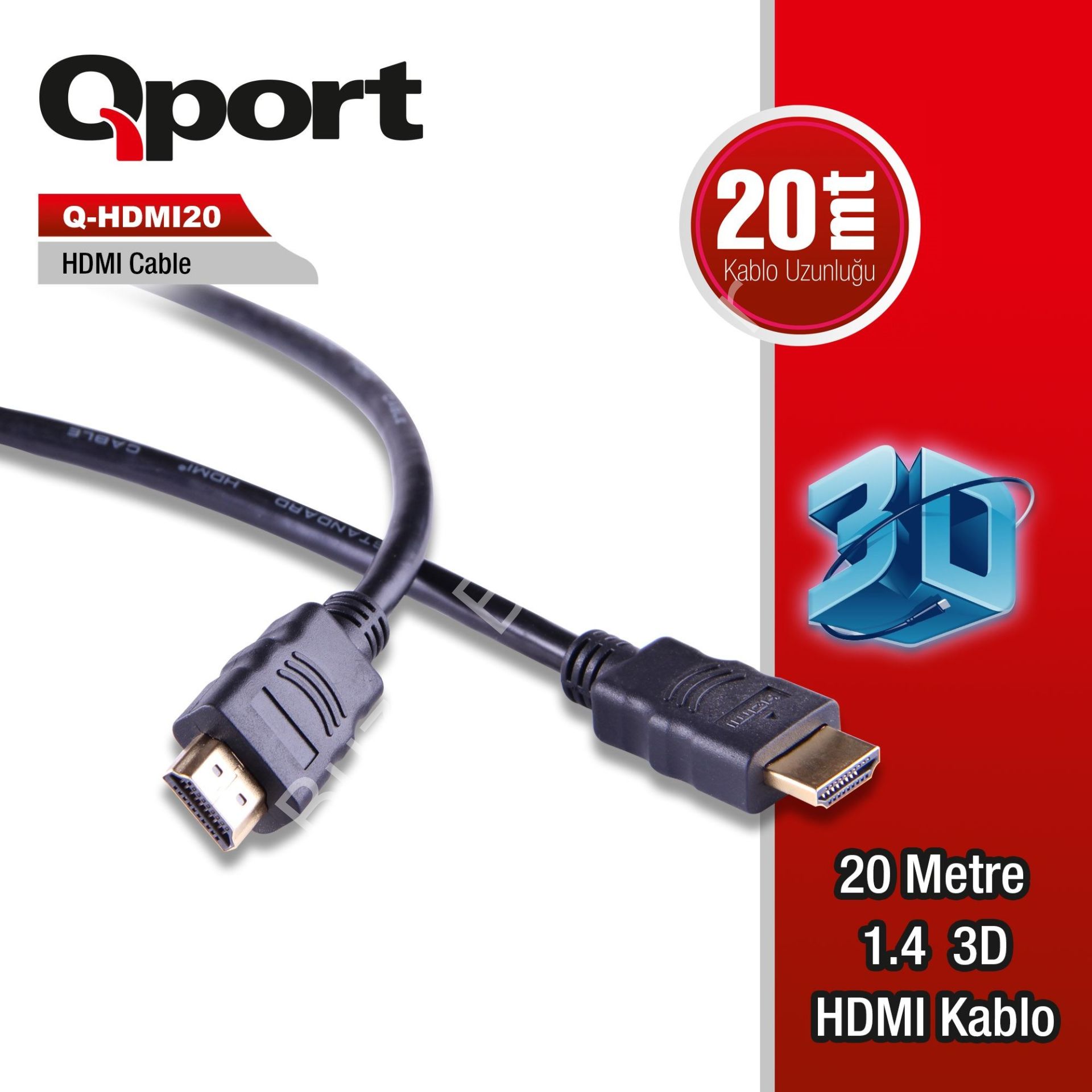 QPORT Q-HDMI20 HDMI KABLO 20MT Ver1.4 ALTIN UÇLU 3D