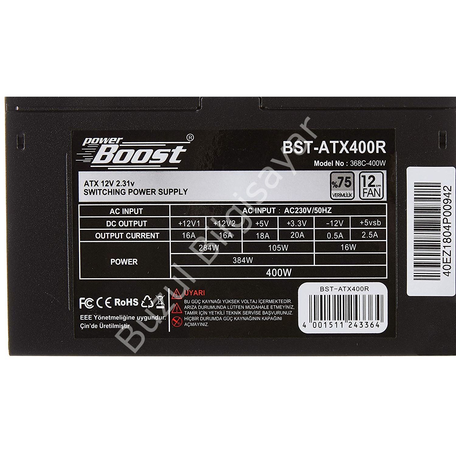 POWER BOOST BST-ATX400R 400W 12cm FANLI POWER SUPPLY KUTULU