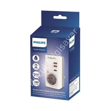 PHILIPS CHP8010W/10 380J TEKLİ / 1xUSB-C/2xUSB-A AKIM KORUMALI PRİZ